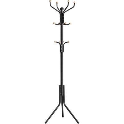Álló fogas 12 kampóval, stabil fém kabáttartó,182 cm magas, fekete