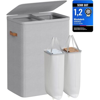SONGMICS szennyestartó kosár 170 L, 56 × 40 × 75 cm, szürke