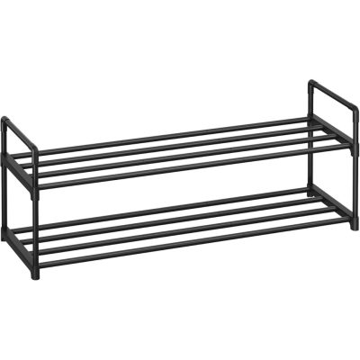 2 szintes cipőtartó állvány, fém tárolópolc, 8–10 pár cipőhöz, 30 x 92 x 34 cm, fekete
