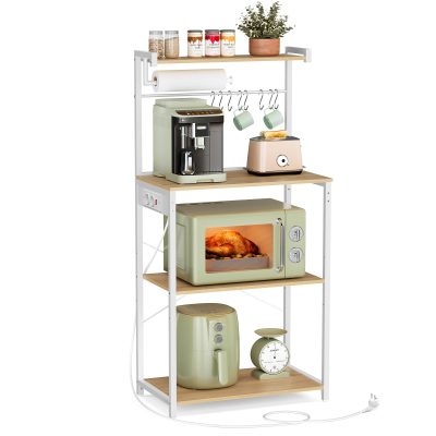 Szabadon álló 4 szintes konyhai polc konnektorokkal, arany tölgy-matt fehér