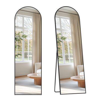 Íves állványos tükör, 150 x 40 cm, alumínium kerettel, fekete színben