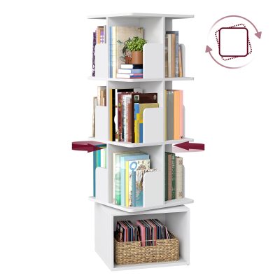 CUSTOS forgatható könyvespolc, 4 szintes tárolószekrény, felhőfehér