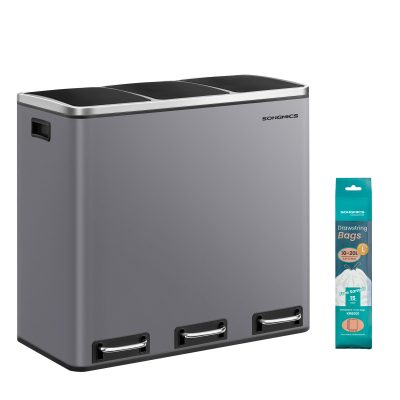 Háromrészes pedálos kuka 3 x 18L lágy záródású fedéllel, szürke