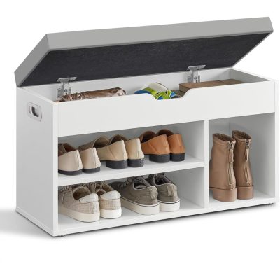 Cipőpad tárolóhellyel, Párnázott, Terhelhetőség 136 kg, 30 x 80 x 44 cm, fehér-szürke