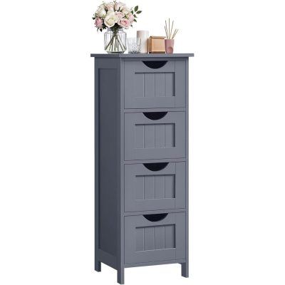 Fürdőszoba szekrény, szabadon álló, 4 fiókos, modern stílus, 30x30x82cm, szürke