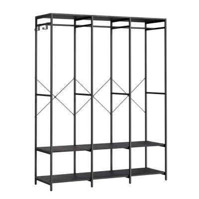 Ruhaakasztó, nyitott gardrób, polcokkal, 141x40x180cm, fekete