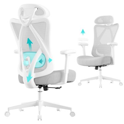 SONGMICS ergonomikus irodai szék, magasságállítható, fehér-szürke