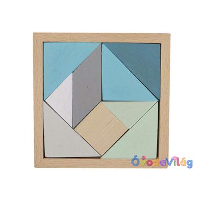 Tangram és tetris építőjáték (kék, középen natúr kocka)
