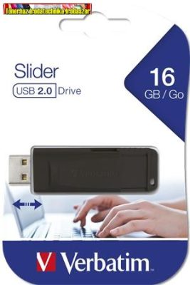 VERBATIM Slider Pendrive, 16GB, USB 2.0, fekete