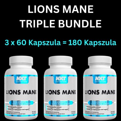 LIONS MANE TRIPLE BUNDLE - 3 Doboz Süngomba Kivonat - Agyserkentés & Emésztőrendszer Támogatás - 180 Kapszula - NXT