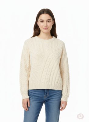 Effeny "Chevron" Mintás Kábelkötött Pulóver – Piros és Krém színekben