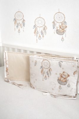 Álomfogó Maci kétoldalas fejvédő rácsvédő – bézs pamut kiságyvédő