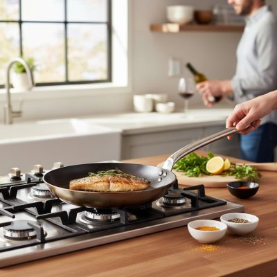 Vasserpenyő, 28 cm, üreges nyél, Carbone Plus, de Buyer