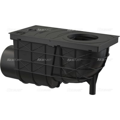Esővíz elvezető ereszcsatorna bekötő akna vízszintes kifolyással 300x155/110 fekete Alcaplast AGV3