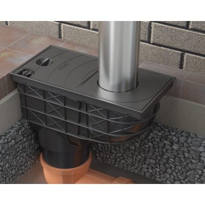 Esővíz elvezető ereszcsatorna bekötő akna függőleges kifolyással 300x155/110 fekete Alcaplast AGV1