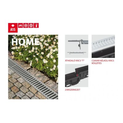 Alca Home kültéri folyóka esővíz elvezetéshez horganyzott acél ráccsal (A15 terhelési osztály)
