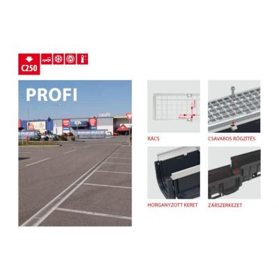 Alca Profi kültéri folyóka esővíz elvezetéshez horganyzott acél ráccsal (C250 terhelési osztály)
