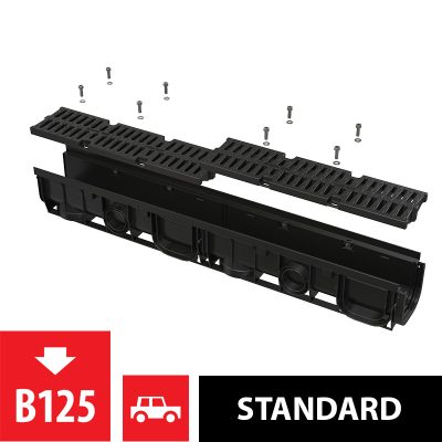 Alca Standard kültéri folyóka esővíz elvezetéshez kompozit ráccsal (B125 terhelési osztály)