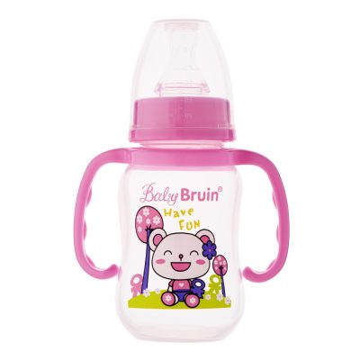 1 db 125 ml-es BPA-mentes Baby Bruin polipropilén fogantyús cumisüveg + Ajándék - pink színben