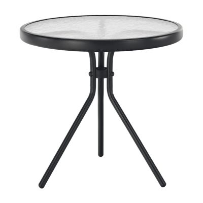 Kerti kisasztal, fekete acél/edzett átlátszó üveg, HABIR