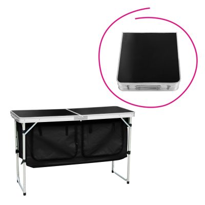 Összecsukható kempingasztal rendszerezővel, 120 cm, alumínium/MDF, KEPI TYP 3