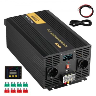 Tiszta szinuszos inverter 3000W DC 24V - AC 230V, autóinverter USB porttal, LCD kijelzővel, távirányítóval és EU aljzatokkal, lakóautókhoz, teherautókhoz, személygépkocsikhoz, napelemes rendszerekhez, utazáshoz, kempingezéshez