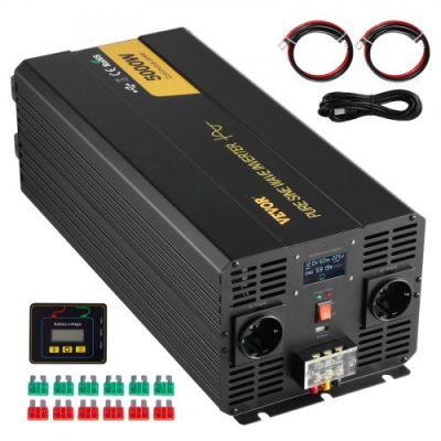 tiszta szinuszhullámú inverter, 5000 watt, feszültségátalakító, DC 12V-ról AC 230V-ra autós inverter LCD kijelzővel, USB porttal és távirányítóval