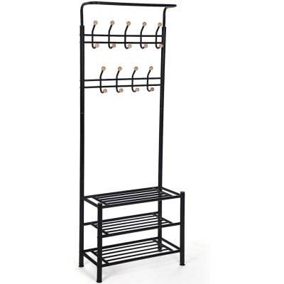 Bejárati ruhafogas, ruhaállvány cipőtárolóval 187cm, fekete