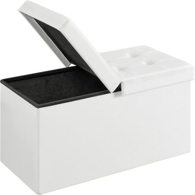 Puff, összecsukható tárolópad ottomán 80l, fehér