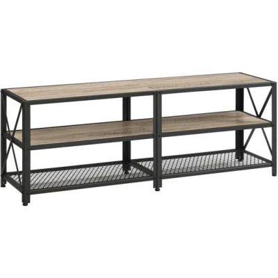 Tv szekreny, tv-asztal polcokkal, acélkerettel, 140 x 52 x 39 cm, greige és fekete