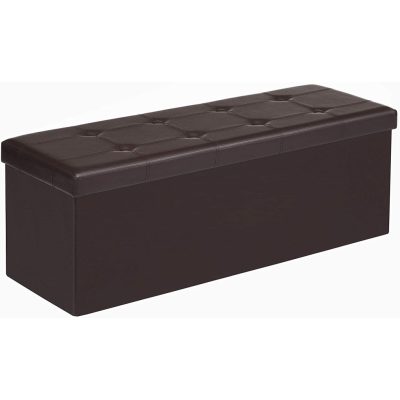 Puff, összecsukható tároló ottomán pad 120l, 110 x 38 x 38 cm, barna