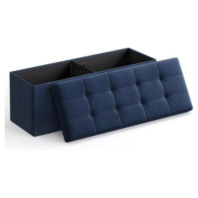 Puff, tároló pad, összecsukható ottomán, 120l, sötétkék, 110 x 38 x 38 cm