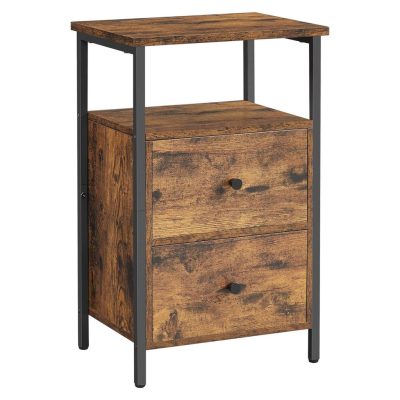 Éjjeliszekrény, 2 fiókos kis asztal, rusztikus barna és fekete