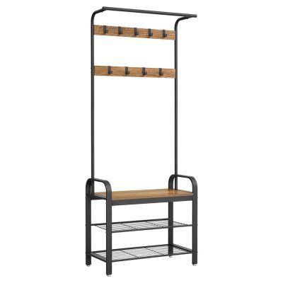 4 az 1-ben kabáttartó cipőtároló paddal, rusztikus dió