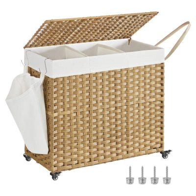 Szennyeskosár, szennyesválogató kerekekkel, 3 rekeszes, 160 l