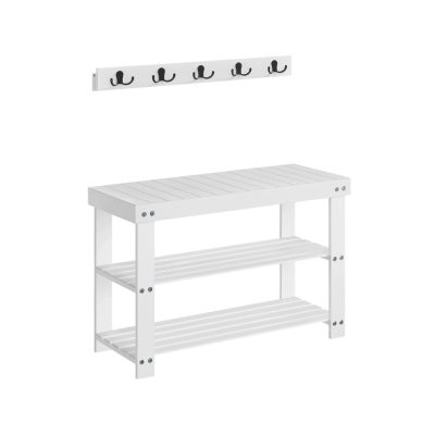 Cipőpad, fali fogas szett, polcos cipőtartó kabáttartóval, fehér