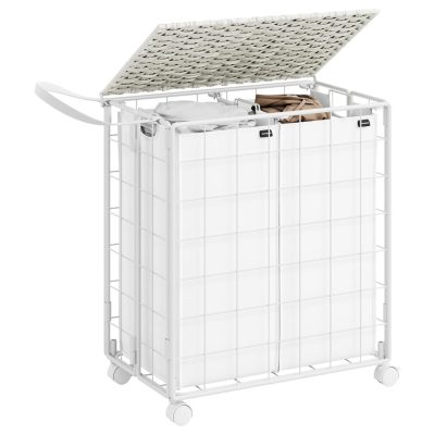 Szennyeskosár 2 rekeszes, 110l, szennyeskosár kerekekkel, fehér