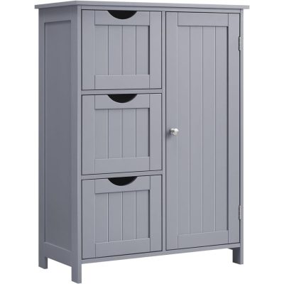 Fürdőszobai szekrény, komód, 3 fiókkal, állítható polc, 30 x 60 x 81 cm, szürke