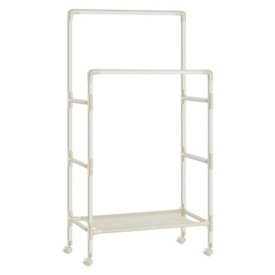 Fém ruhatartó 2 ruhatartó sínnel, ruhaállvány 1 polc, fehér