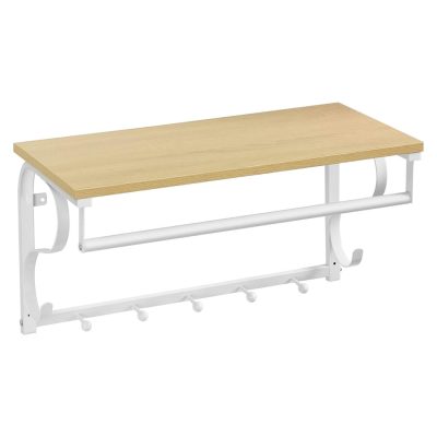 Fali kabáttartó polccal, kabáttartó 5 akasztóval, fehér