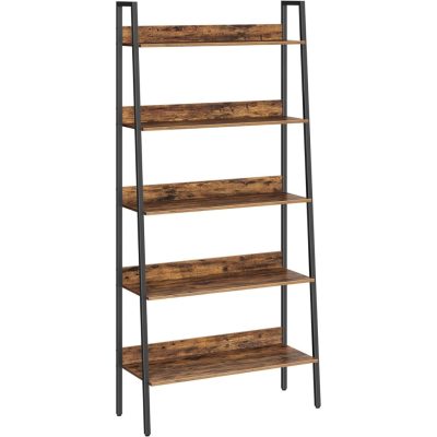 Létrapolc, 5 szintes könyvespolc, rusztikus barna és fekete