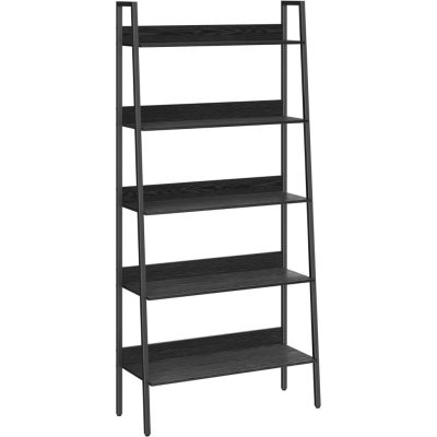 Létrapolc, 5 szintes könyvespolc, acélkeret, fekete