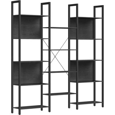 Könyvespolc, 14 polcos irodai polc, fém keret, fekete