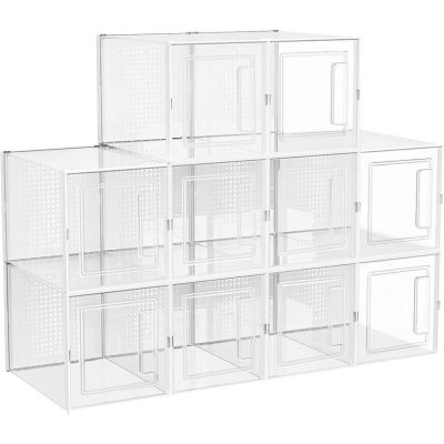 Magas cipős dobozok, 10 db-os műanyag cipőtároló, átlátszó