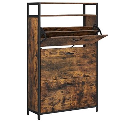 Cipősszekrény, keskeny cipőtartó 30 x 80 x 130 cm, vintage barna-fekete