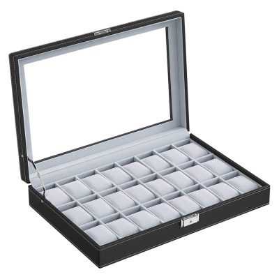 Óradoboz, zárható műbör óratároló, fekete