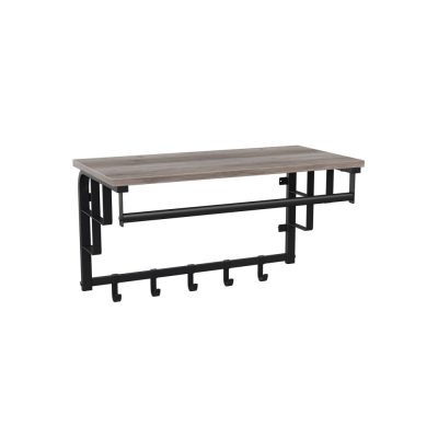 Falra szerelhető kabáttartó, 5 kampóval és akasztósínnel, szürke, fekete