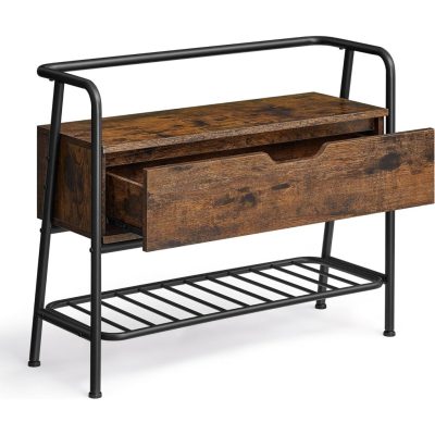 Cipőtároló pad, cipőtartó, 30x80x63,5 cm, barna és fekete