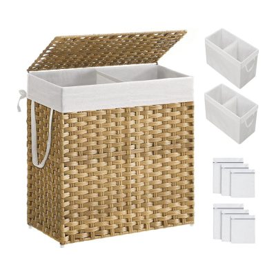 Kézi szövésű szennyeskosár, rattan ruhatartó, natúr