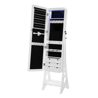 Ékszerszekrény 8 led-del, zárható álló ékszertartó szekrény